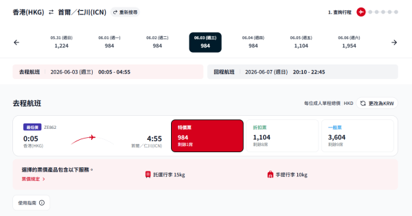 Eastar Jet首爾限時機票優惠！連稅千7起包15KG寄艙行李+10KG手提行李 