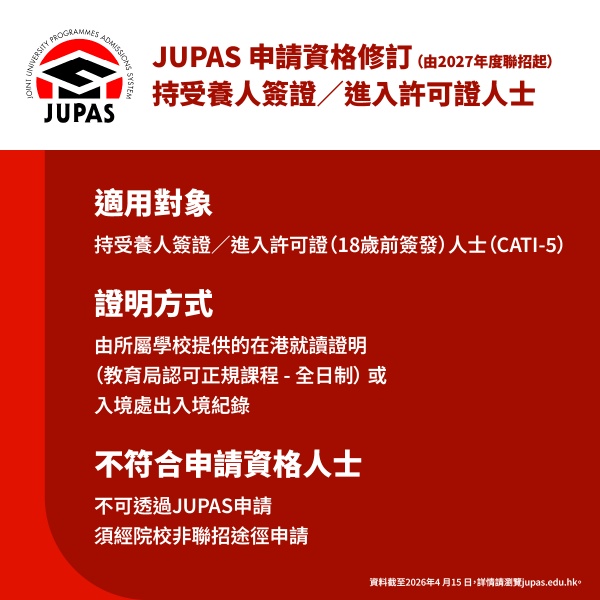 JUPAS資助課程申請資格（圖片來源︰大學聯招處）