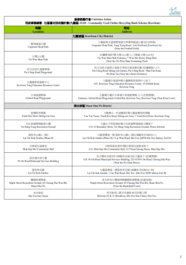 舊衣回收︰基督教勵行會（圖片來源︰基督教勵行會）