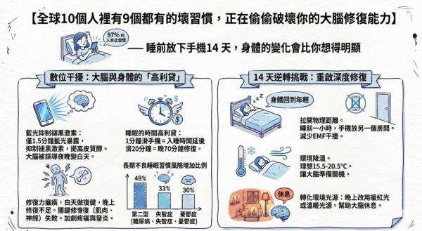 睡前玩手機好傷身！醫生拆解 1 成因 教你 3 招修復 14 天即重拾深層睡眠
