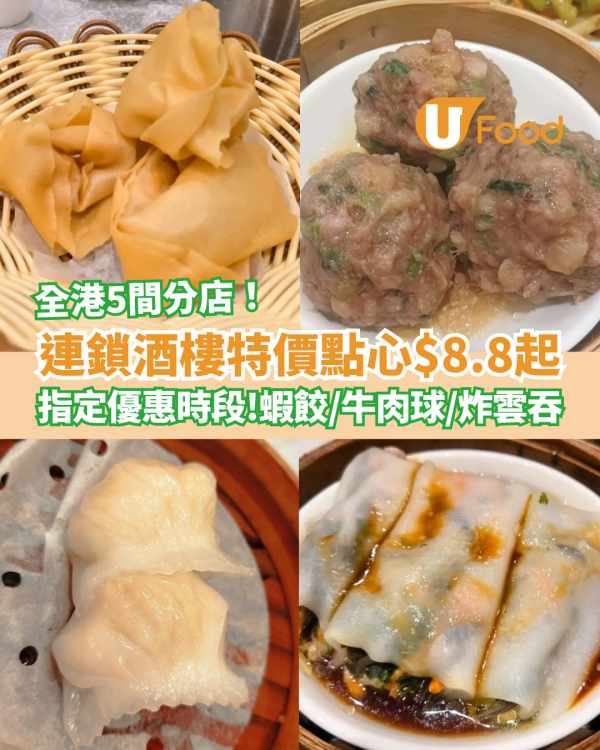 飲茶優惠｜連鎖酒樓特價點心$8.8大劈價！蝦餃皇＋炸雲吞＋蒸牛肉球／全港5間分店地址 (附優惠時段)