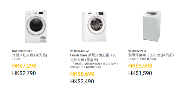 惠而浦家電開倉低至17折！一連6日 洗衣機/抽濕機/抽油煙機低至$999 洗碗機最平$1990