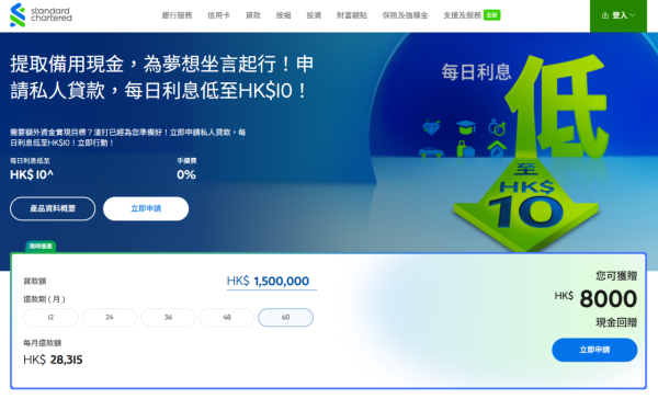 稅季貸款比較2026︰渣打銀行私人貸款（圖片來源︰渣打銀行私人貸款）