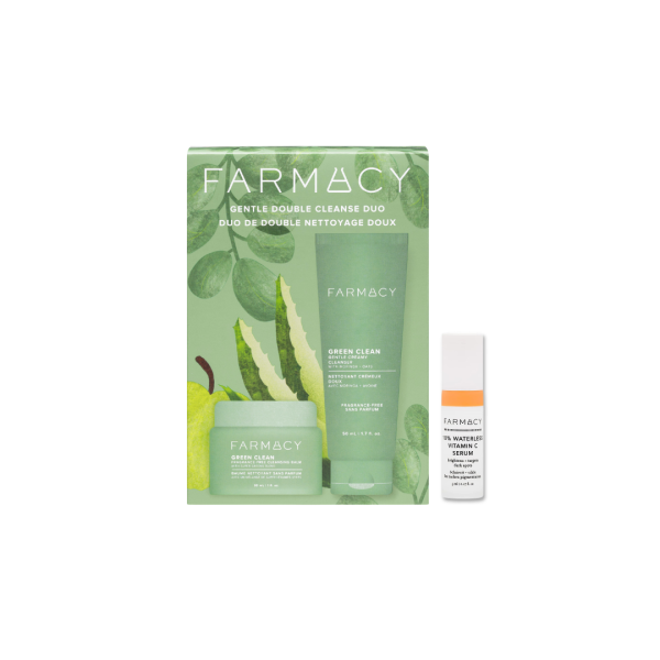 FARMACY溫和淨膚亮澤組合HK$199 (價值HK$329) 套裝包括: Green Clean 無香淨膚卸妝膏 – 30ml Green Clean 溫和乳霜潔面乳 – 50ml 10%極萃無水維C精華 - 5ml