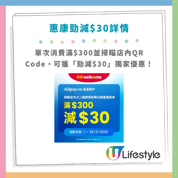 惠康全線大派$30現金券！掃瞄指定QR Code即送！一招額外再領$10優惠券！