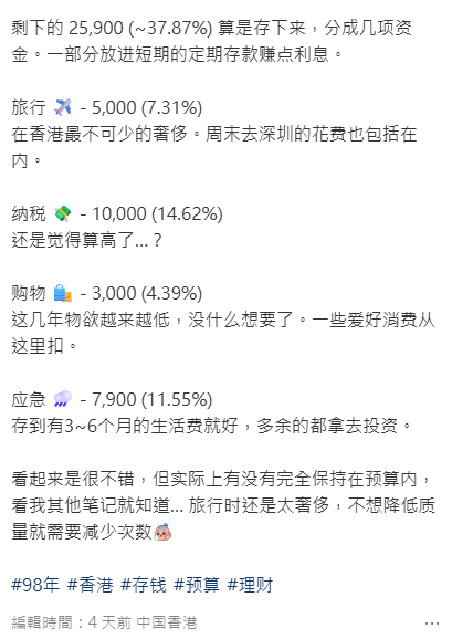 月入7萬港漂自嘲過得「還好」98年打工族賬單曝光 揭儲到錢全靠1關鍵