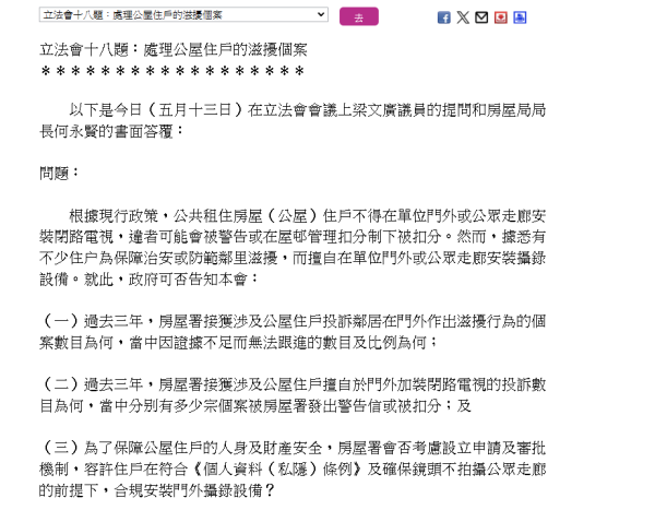 公屋裝Cam防滋擾恐被收樓！房署揭250戶違規 踩1界線最嚴重即終止租約