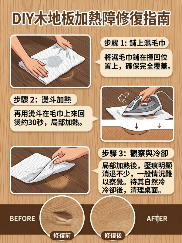 木地板刮花/撞凹修復懶人包！無須搵師傅  5招低成本DIY技巧：一物反覆磨擦劃痕秒消失 強力膠填平大深坑