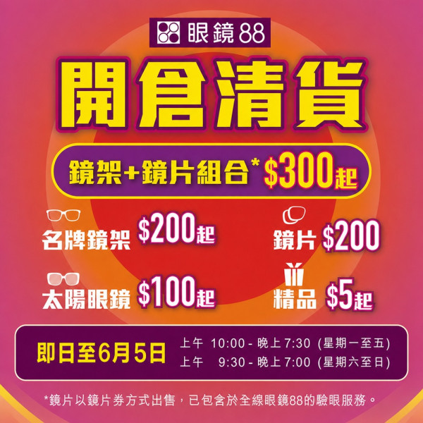 開倉優惠｜眼鏡88開倉低至$100！最後2星期 名牌鏡架+太陽眼鏡大劈價！Burberry／FENDI／GUCCI／PRADA