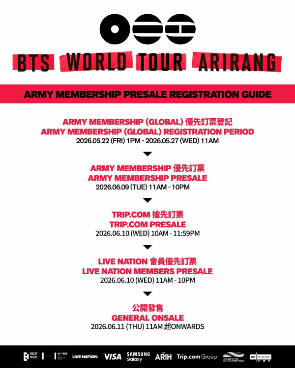 BTS演唱会2027︱BTS世巡《ARIRANG》启德体育馆香港站！门票／票价／公开预售日期／座位表（不断更新）