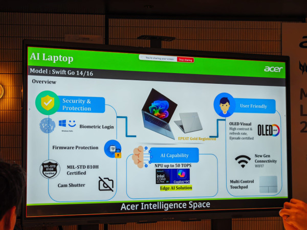 唔使上網都用到 AI？Acer Swift Go AI 筆電發佈：「離線算力」商業機密免上雲端防外洩