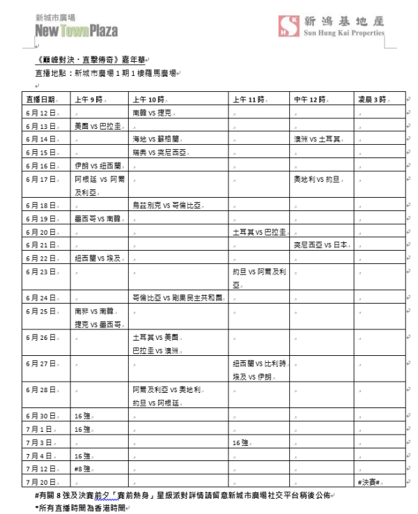 沙田新城市廣場世界盃2026直播（相片由相關機構提供）