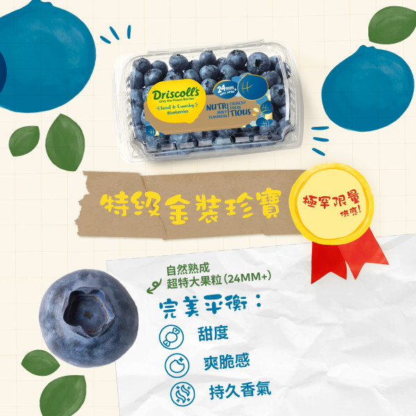 Driscoll's藍莓圓筒方盒藏產地密碼？官方回應揭4大隱藏等級：買呢款最爆汁