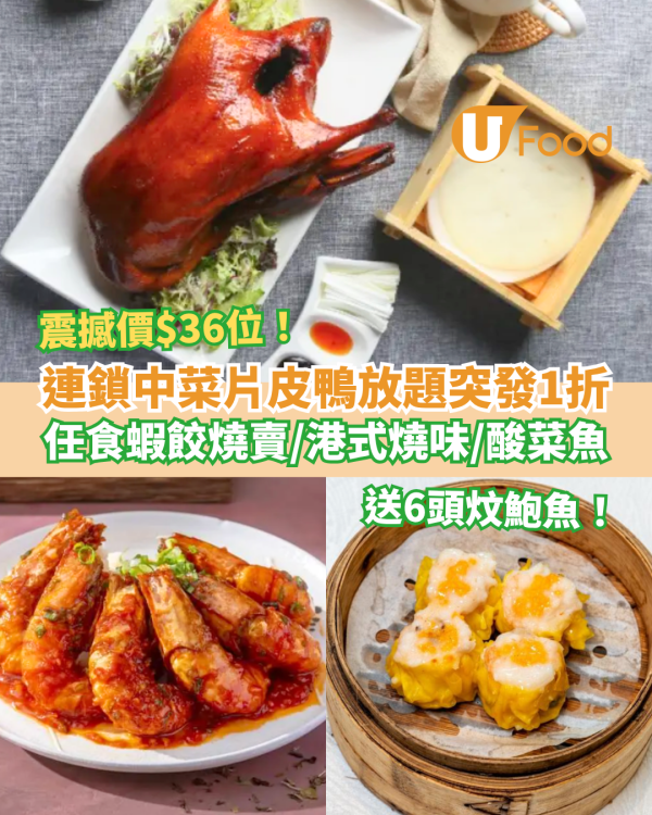 連鎖中菜突發1折片皮鴨點心放題！人均$36任食燒味＋蝦餃燒賣＋酸菜魚／免費送6頭炆鮑魚 (附預訂攻略及Menu)