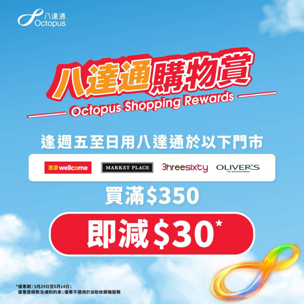 八達通聯乘惠康限時減$30  四大超市品牌同步開搶（附優惠日期）