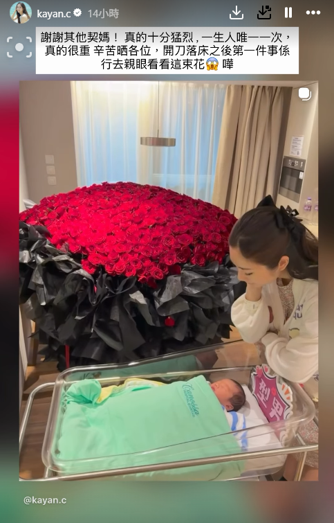 蔡嘉欣「拜金式坐月」收千支玫瑰花炫富！體積大過BB床超巨型誇張過求婚
