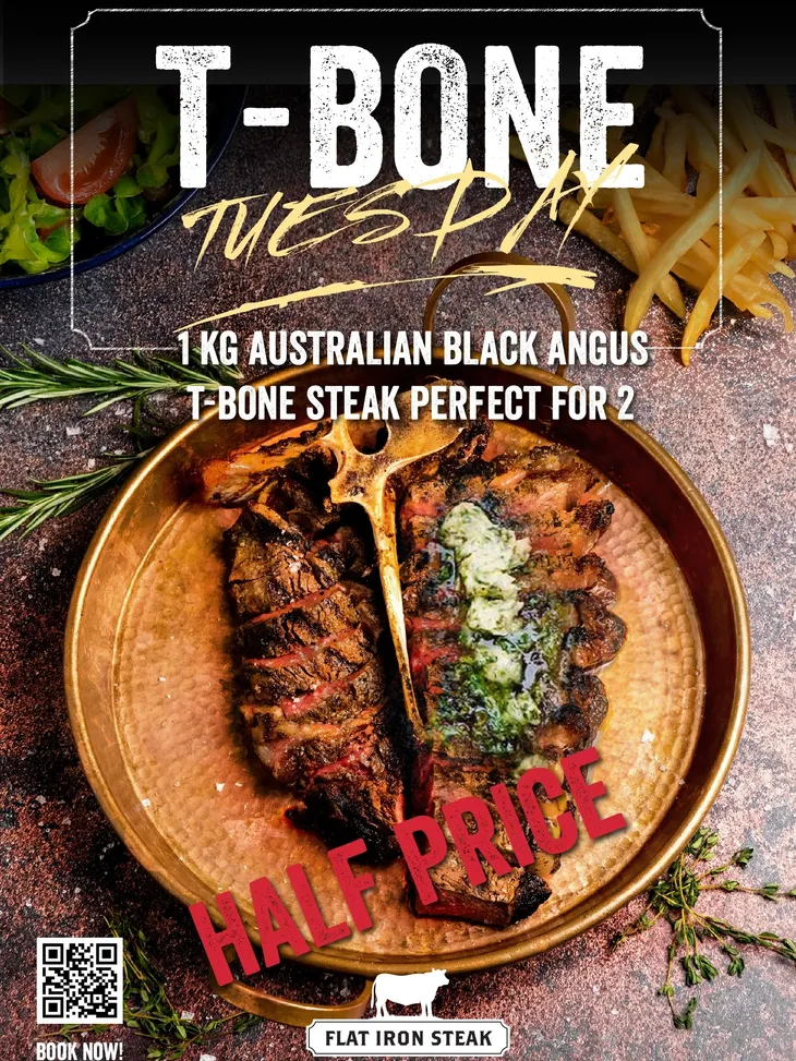 人氣平鐵牛扒店 Flat Iron Steak 九龍區首店進駐尖沙咀！每週半價優惠/限時$298享600克安格斯斧頭扒