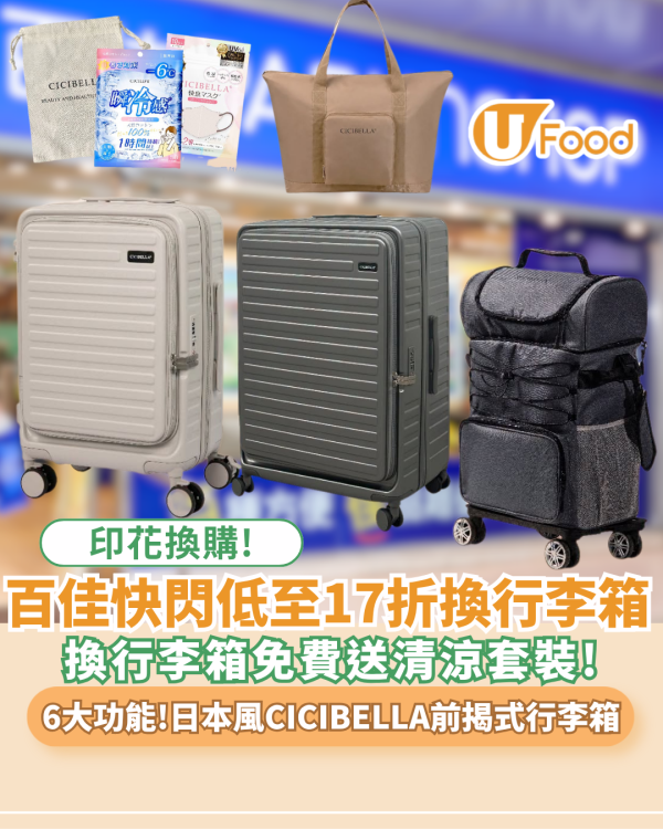百佳超市優惠｜易賞錢全新印花換購 低至17折換日本風 CICIBELLA前揭式行李箱、6大高CP值功能（附額外送贈品）