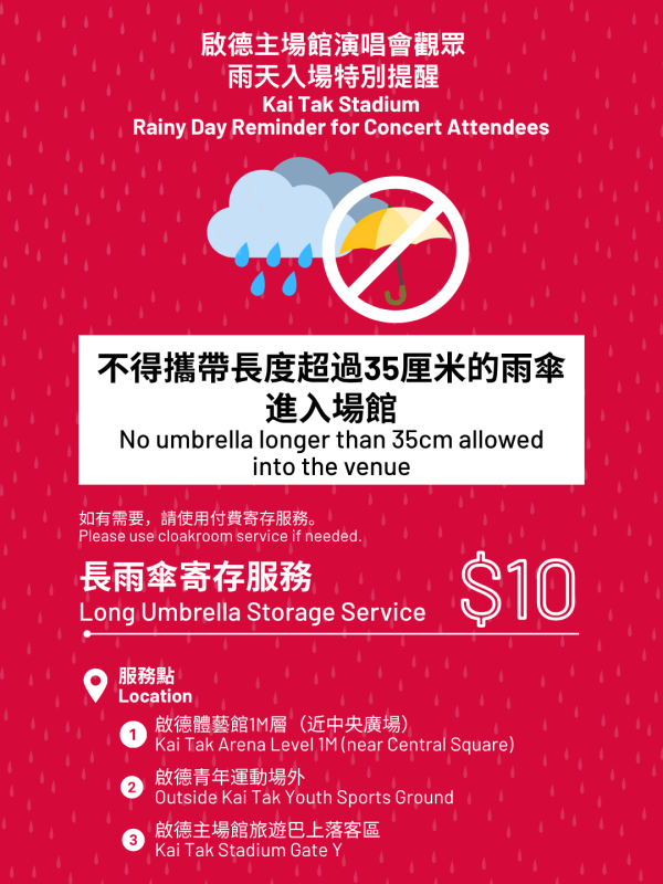 i-dle香港演唱會｜啟德體育園發雨天交通及入場提示！長傘禁入 場地提供3大寄存方案