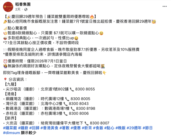 連鎖酒樓限時1天快閃！$7.1歎多款點心+晚市突發7.1折（附分店地址）