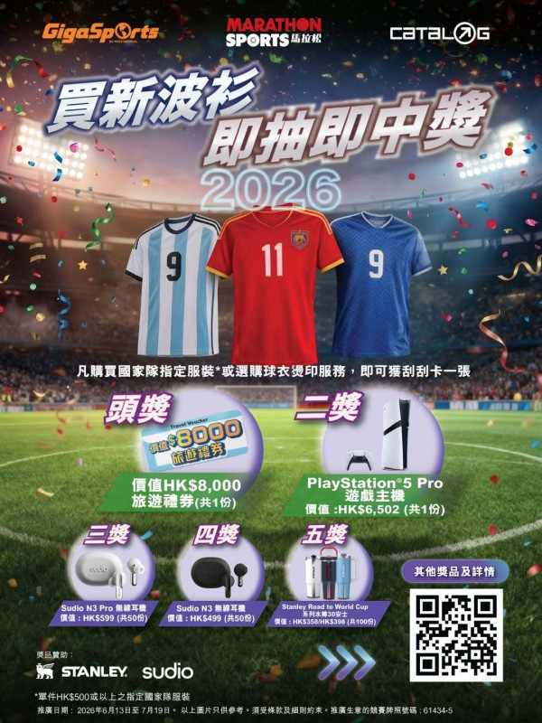 馬拉松免費派福袋  買新波衫加碼100%必中 抽PS5 Pro／$8000旅遊券（附分店名單）