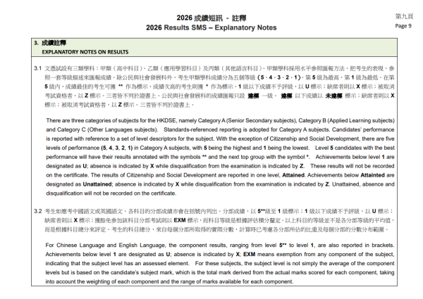 考評局於7月15日上午9時起發放成績短訊通知（圖片來源︰考評局）