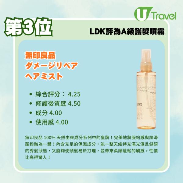 日本LDK實測13款人氣護髮噴霧!無印良品MUJI/UNOVE 邊款保濕順滑不黏膩?