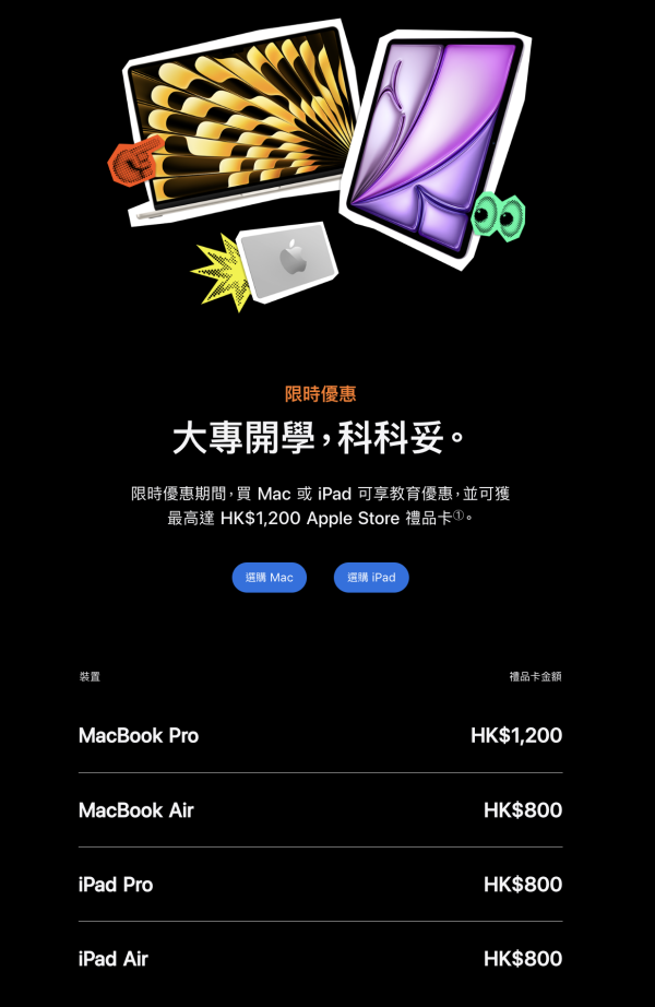 2026 Apple BTS開學買機攻略 指定Mac獲 $1200 Apple禮品卡 信用卡迎新回贈達 $700