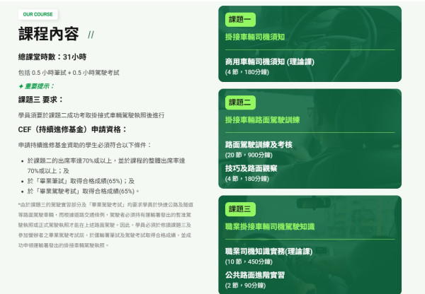 貨櫃運輸業職工總會(課程部)︰掛接車輛駕駛證書課程（圖片來源︰貨櫃運輸業職工總會(課程部)）