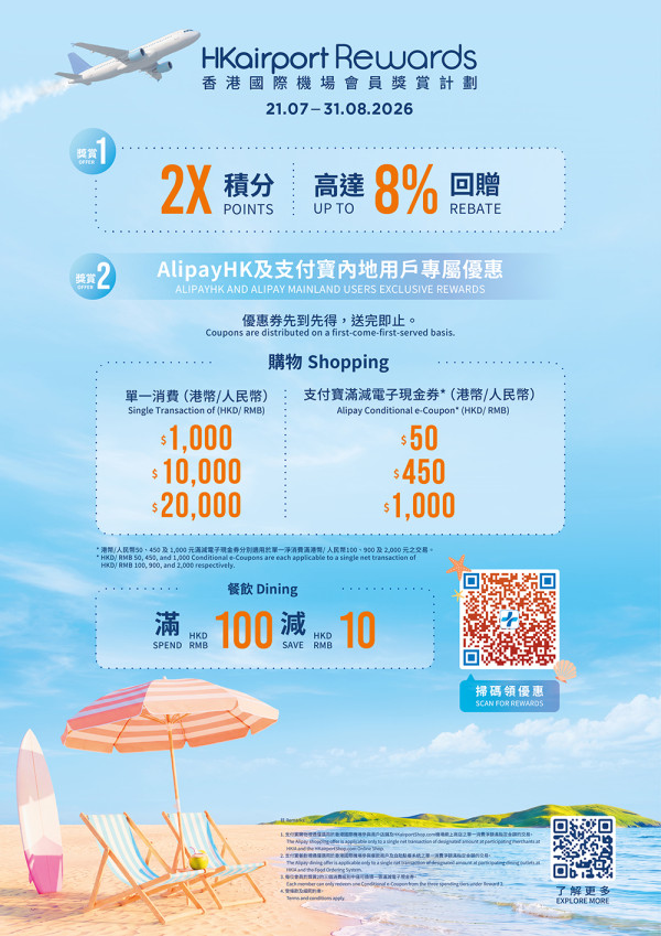 暑假出遊必睇!香港國際機場夏日購物激賞:教你賺盡2X 積分高達8%回贈+高達1,000元支付寶簽賬賞!仲有「飛嚐滋味賞」,送限定蛋撻味Gelato及機場獨家奶茶味扁牛角酥,及多個巨型蛋撻、奶茶及菠蘿包打卡裝置!🍦