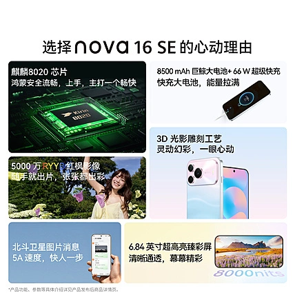 華為 Nova 16 SE 經典回歸！櫻花雪空新色 + 8500mAh 大電內地預約開啟