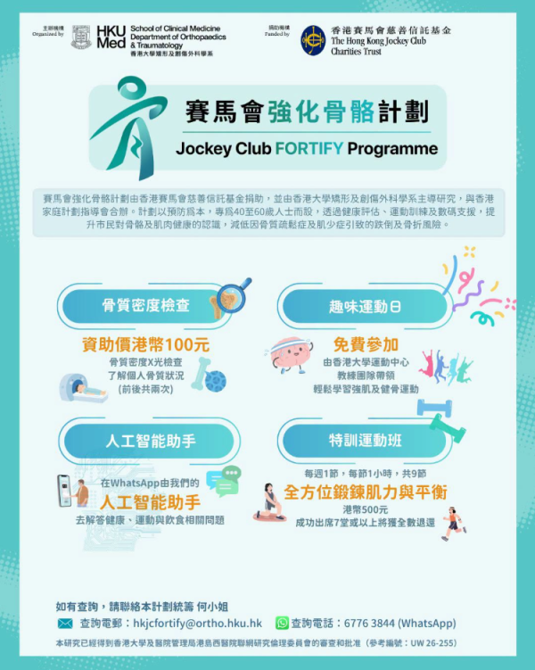 港大推賽馬會強化骨骼計劃！$100骨質密度X光檢查 完成免費運動訓練送超市禮券！附參加資格
