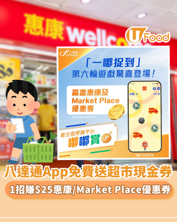 八達通App免費送超市現金券！簡單1招賺$25 惠康/Market Place 優惠券