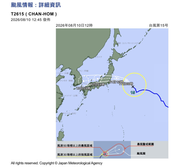 颱風「燦鴻」罕見逆行逼近日本! 料登陸關東及東北引發狂風暴雨 假期交通恐受阻