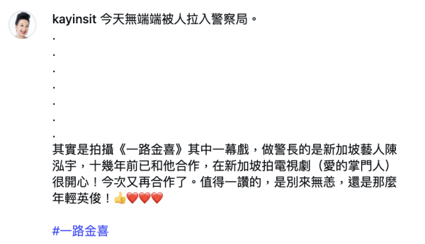 薛家燕突發文「無端端被拉入警察局」 雙手交疊神色沉重嚇窒網民