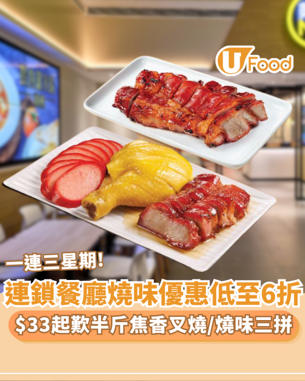 美心燒味限時優惠低至6折！$33起買半斤焦香叉燒／燒味三拼 