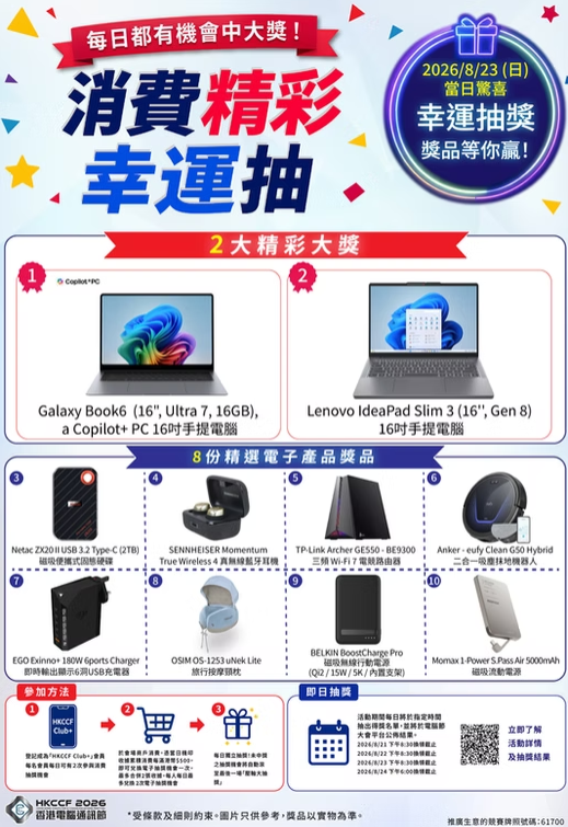  電腦節2026「消費精彩幸運抽」抽獎活動（圖片來源︰香港電腦通訊節）