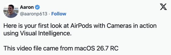 【有片】唔係為咗影相！AirPods鏡頭影片意外洩密 最快今年9月隨iPhone 18 Pro推出