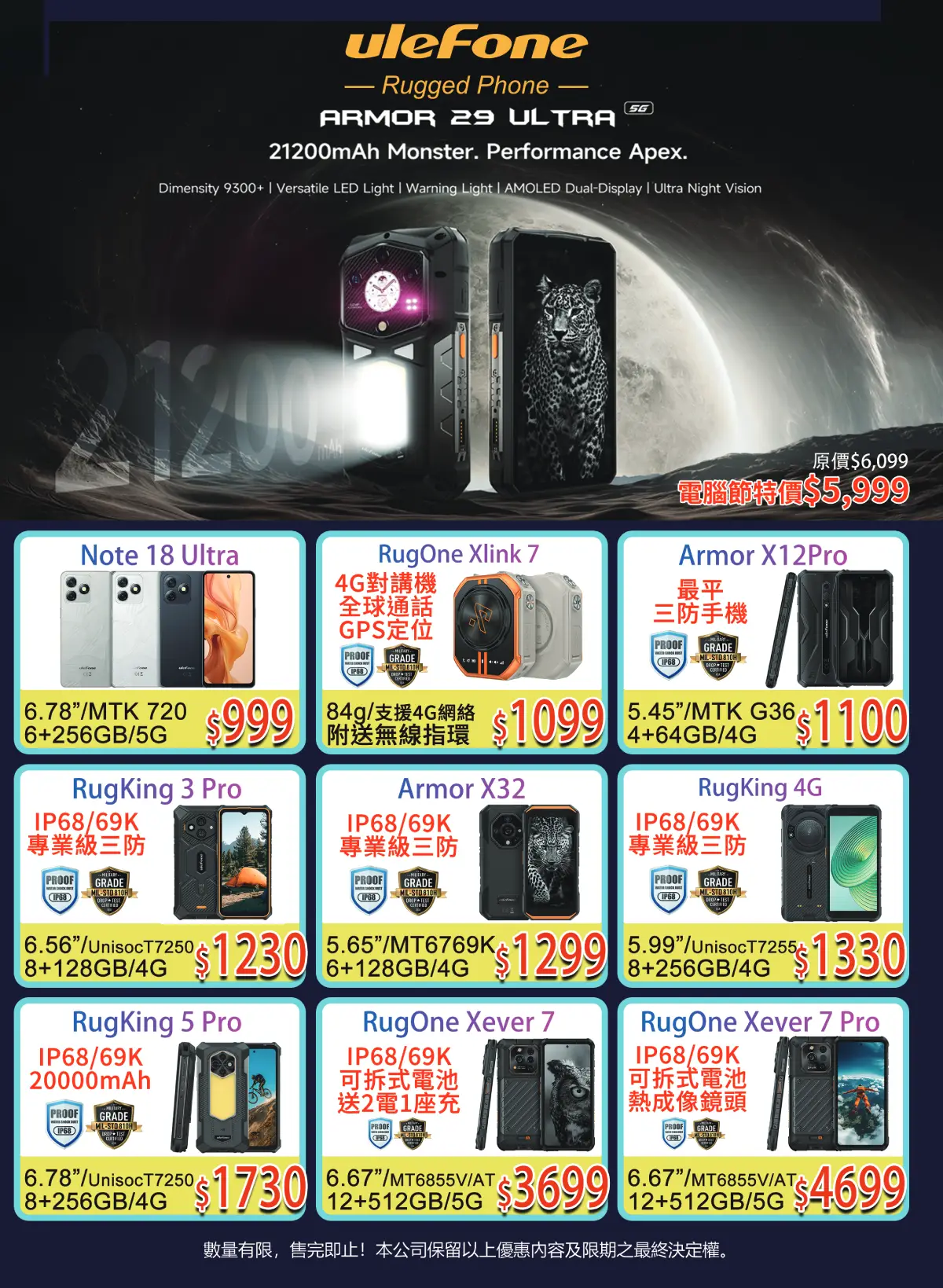 電腦節 2026｜平板 $550 起、13.4 吋 4G 平板 $1,399　Ulefone 三防手機／投影機會場優惠一覽