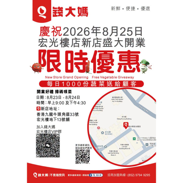 【免費派菜】錢大媽一連兩日免費派2,000份新鮮蔬菜 限時免費拎（附派發時間及地址）
