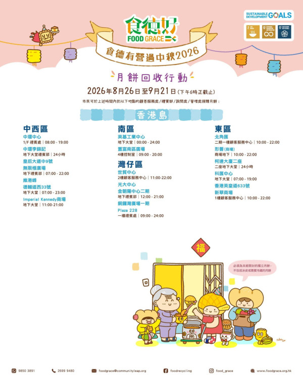 食德好全港設逾240月餅回收點（圖片來源︰FB@食德好 Food Grace）