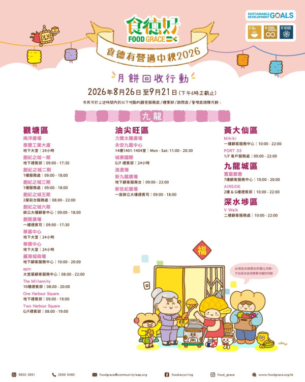 食德好全港設逾240月餅回收點（圖片來源︰FB@食德好 Food Grace）