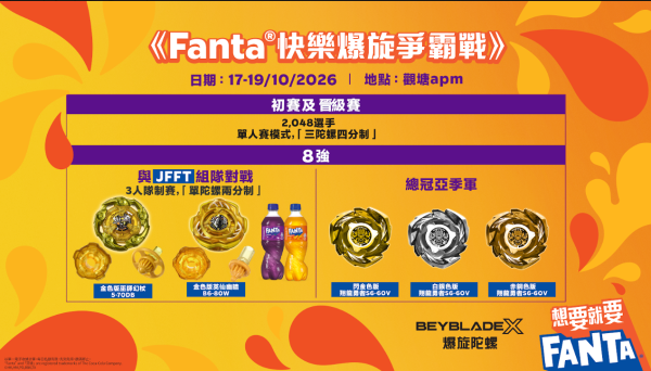 芬達聯乘爆旋陀螺X 全港快閃免費派5萬罐汽水 同場爆旋爭霸戰!爭奪稀有陀螺及1年份汽水