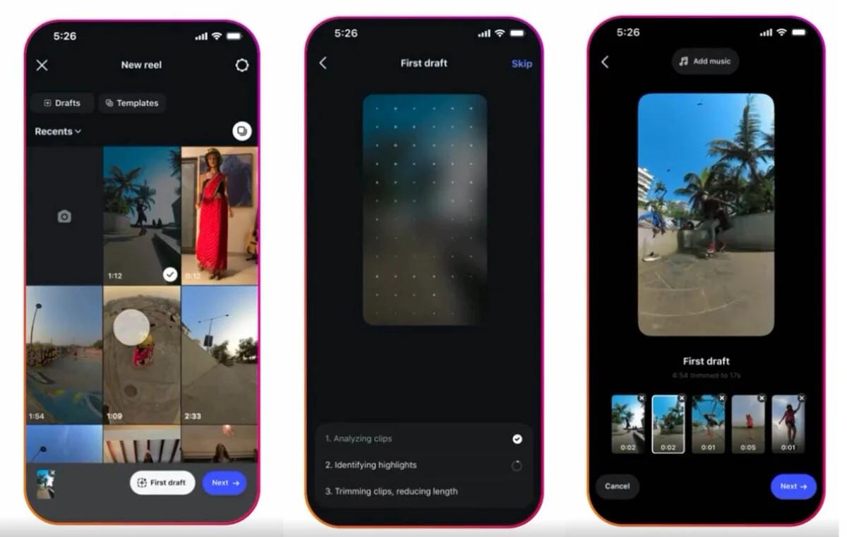 免下載第三方剪片App！Instagram 全新剪輯功能登場 10秒內自動剪好Reels初稿