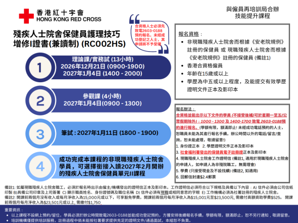 香港紅十字會陪月課程(圖片來源︰香港紅十字會)