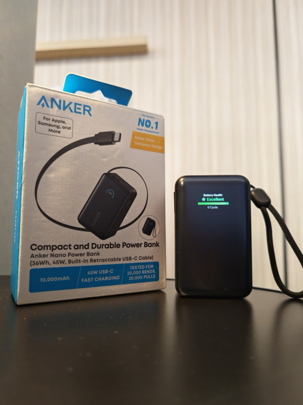Anker Nano 10K 45W 行動電源開箱實測｜自帶 70cm 伸縮線　45W 快充＋智能顯示屏合 CCC 要求