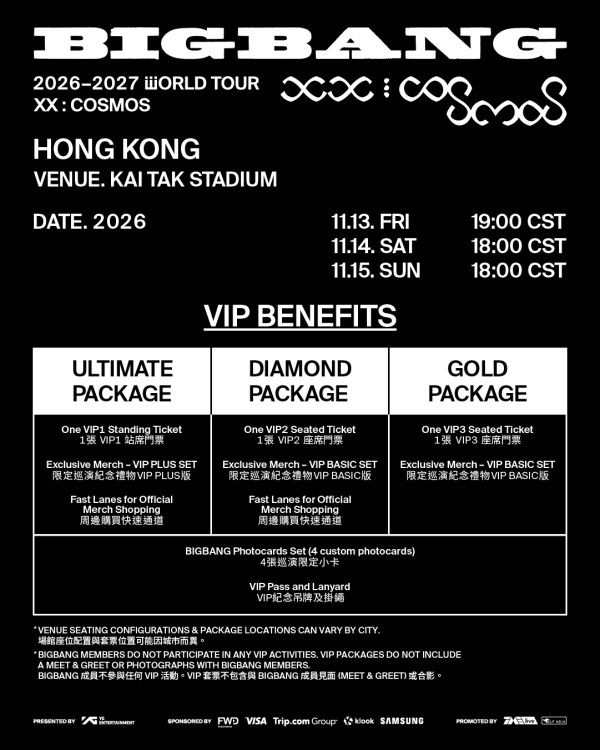 BIGBANG香港演唱會2026|門票預售5大攻略:Visa優先/公開發售/票價/座位表/購票連結