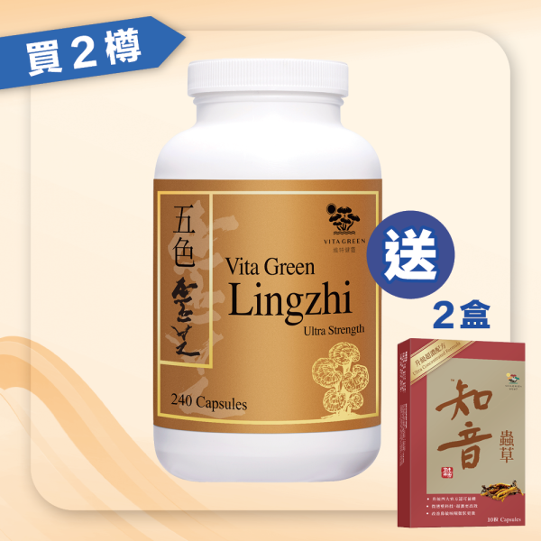 五色靈芝會員金裝240粒2樽送知音蟲草超濃微透壁配方10粒2盒｜維特健靈中秋買贈優惠