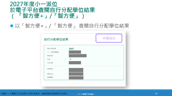 大約在6月上旬,派位結果以郵寄方式派遞至家長住址;家長亦可選擇透過「小一入學電子平台」或SMS接收結果。(圖片來源︰教育局)