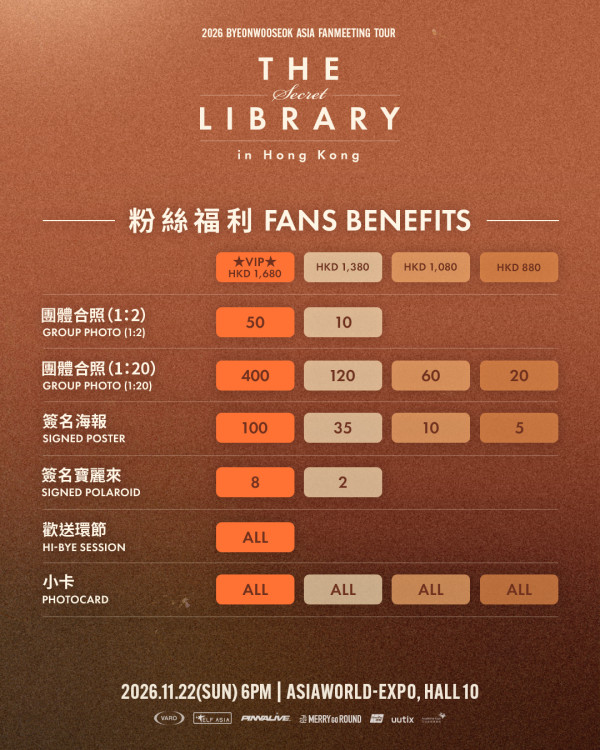 邊佑錫見面會2026｜男神邊佑錫見面會香港11月壓軸最終站！門票／票價／公開發售日期／座位表（不斷更新）